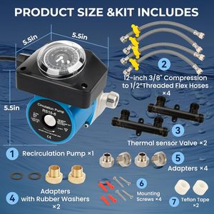 Tpcy C Circulation Pump Rs15 6 With <b>Timer</b> For Water <b>Heater</b> Indoor Use 110v Brass Bypass Valves Kit - Product Image 2