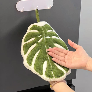 Toalla de <span class=keywords><strong>mano</strong></span> creativa con diseño de planta verde, pañuelo de cocina, paño de limpieza colgante súper absorbente, accesorios de baño - Product Image 4