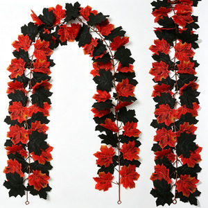 Guirlande artificielle d'érable Ningxiang 100cm-200cm, décor d'automne noir et rouge, décoration de Thanksgiving, bande de fleurs en soie pour la maison - Product Image 5