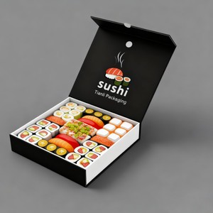 Caja de Regalo Biodegradable Personalizada al por Mayor con Impresión Digital, Contenedor de Embalaje para <span class=keywords><strong>Sushi</strong></span> para Llevar, Caja de <span class=keywords><strong>Sushi</strong></span> Magnética Negra con Logotipo - Product Image 1