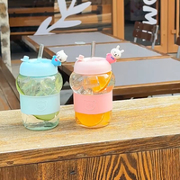 Gobelet à bulles mini en verre double paroi, motif animal de dessin animé, mignon pour fille, design tendance, avec paille et housse isotherme