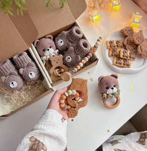 Crochet à la main Amigurumi ours jouets ensemble doux ours bébé chaussures Crochet coton hêtre bois sucette et ours hochets - Product Image 6