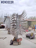 Sculpture cinétique abstraite moderne de jardin, grande, en acier inoxydable, pour extérieur