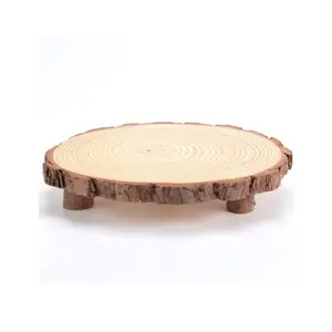 Large Wood Slices Rustic Wedding Cheese Board Wood Cake Serving Tray Round Wooden Cake Stand With Legs