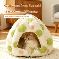 Lit pour chat semi-fermé à pois épaissi pour toutes les saisons - Tente-niche pour chat de style yourte chaude ; Disponible en gros