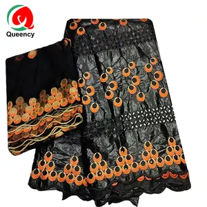 5 yardas + 2 yardas Queency Guinea Brocade estilos Africana Bazin, tela de encaje para las mujeres vestidos de