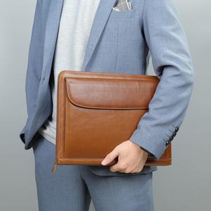 Portafolio Unisex de Cuero Genuino, Carpeta Organizadora con Cierre para Hombres y Mujeres, Portafolio para Currículum, Carpeta para Reuniones A4, Carpeta de 13 Pulgadas, Color Marrón - Product Image 5