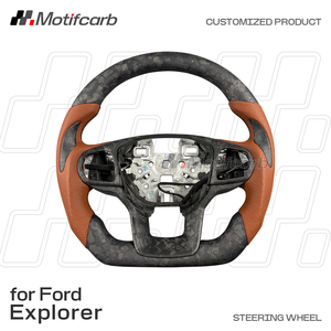 Volante Personalizado de Fibra de Carbono Mate con Empuñaduras de Cuero Marrón para Ford Explorer ST ST-Line King Ranch 2020-2027 - Product Image 2