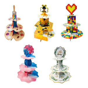 Supporto per Cupcake '<span class=keywords><strong>Buon</strong></span> <span class=keywords><strong>Compleanno</strong></span>', Porta Cupcake per Feste di <span class=keywords><strong>Compleanno</strong></span>, Supporto per Torte, Torre per Dessert in Cartone per Forniture per Feste a Tema - Product Image 5