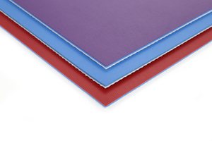 Pavimento Sportivo in PVC Certificato ITTF A-14145 ad Alta Densità con Trattamento E-SUR, Texture Intrecciate, Colori Rosso/Blu/Viola per Tavoli - Product Image 2