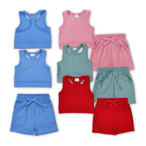 Vente flash - Ensemble de vêtements de sport d'été pour filles - Débardeur uni avec poches et short - Vêtements de yoga pour sœurs - Product Image 1