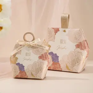 Papel de graças personalizado saco de presente com alças caixa de presente de flor embalagem caixa pequena de doces caixa de lembrancinhas de casamento