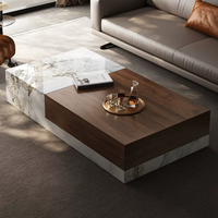 Table basse rectangulaire en bois massif et pierre vitrifiée au design moderne et luxueux BTCT027 avec tiroirs pour le salon