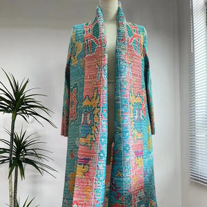 Miyake donna modesto Abaya autunno Versatile Trench mantello Cross-Border stampato in poliestere stile mediorientale per l'esportazione - Product Image 3