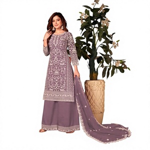 Indian & Pakistani Clothing <b>Net</b> Palazzo Salwar Kameez Dupatta Set Palazzo Pants Suits Wedding Season In-Stock Wholesale Supplier - Product Image 1