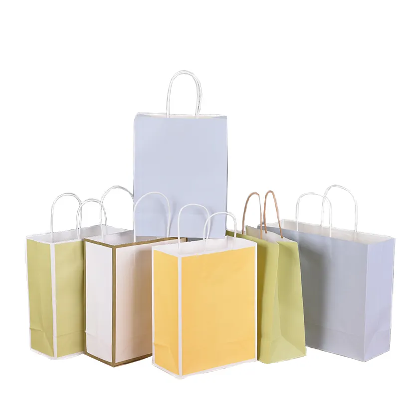 Eko dostu toptan alışveriş dayanıklı saplı Kraft kağıt el çantası özelleştirmek
