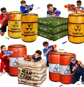 Paquete NINOSTAR de 8 Inflables de Combate para Niños de 8 a 13 Años (Plástico) - 6 Cañones + 1 Saco de Arena + 1 Caja Militar + Láser Tag - Product Image 1