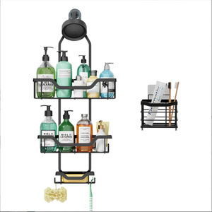 Estante de <span class=keywords><strong>Ducha</strong></span> Montado en la Pared, Instalado por Encima del Cabezal de <span class=keywords><strong>Ducha</strong></span>, con Ganchos y Jabonera, Estante de Almacenamiento para Baño Antideslizante - Product Image 6