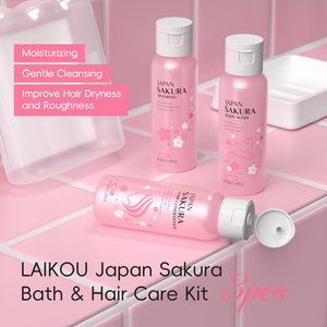LAIKOU ซากุระ ผลิตภัณฑ์ดูแลเส้นผมสูตรเฉพาะ ชุดแชมพูและครีมนวดผมขนาดพกพา สำหรับการเดินทาง - Product Image 3
