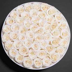 Flores de Boda, Regalos de Cumpleaños para Mujeres, Mamá, <span class=keywords><strong>Esposa</strong></span>, Color Blanco, 50 Piezas de Rosas Naturales Eternas Preservadas en Caja Redonda de Terciopelo - Product Image 4