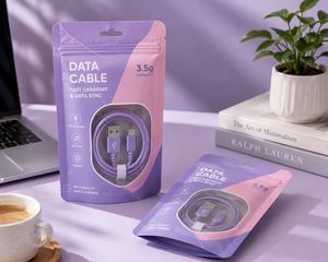 Emballage de vente au détail personnalisé pour câbles de charge de téléphones portables – Sacs en plastique transparents refermables - Product Image 1