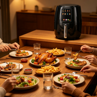 Friteuse à air verticale ovale 6L avec panneau tactile intelligent, menus prédéfinis multiples, circulation d'air chaud à 360°, appareil de cuisson domestique pour la cuisine