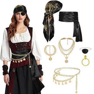 <span class=keywords><strong>Accessori</strong></span> per Costume da <span class=keywords><strong>Pirata</strong></span> per Festa di Halloween: Set con Foulard, Cintura, Collana e Braccialetto - Product Image 6