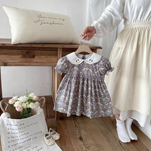 Abiti Estivi per Bambine 2026, Nuovo Stile Pastorale in Cotone Stampato, Vestiti Floreali a Maniche Lunghe con Colletto a Bambola - Product Image 2