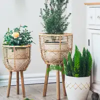 Huangtu - Handmade Natural Rattan Flower Pots and Planters with Wooden Legs