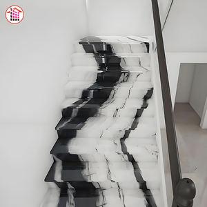 Escalier en marbre blanc naturel sur mesure avec marches en pierre à veines grises naturelles pour développement résidentiel haut de gamme de maisons de luxe - Product Image 4