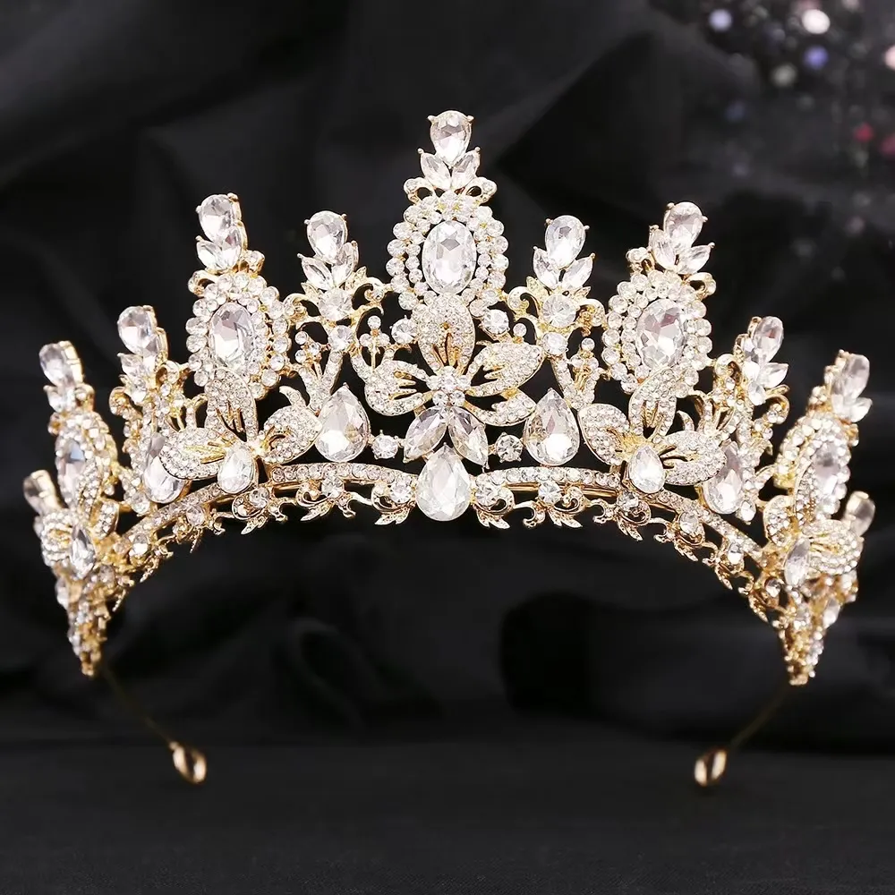 Tiara dan mahkota kristal pernikahan perak untuk wanita, ikat kepala Ratu mempelai wanita, hiasan kepala putri untuk pesta kontes Prom ulang tahun