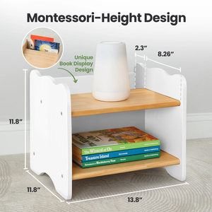 Hot Selling Montessori Style White Low <strong>Tiny</strong> Nightstand Solid Wood Small <strong>Bedside</strong> <strong>Table</strong> with Book Pocket - Product Image 3