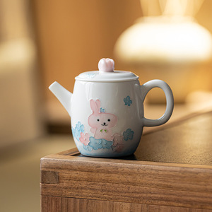 White Porcelain Hand Painted Rabbit Teapot With Lid Round Shape For Kung Fu <b>Tea</b> <b>Set</b> Afternoon <b>Tea</b> Ceramic Infuser - Product Image 2