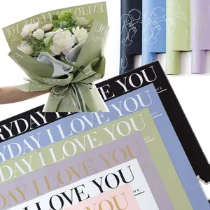 Papier d'emballage de fleurs imperméable de plusieurs couleurs, mots anglais, Bouquet de fleurs coréennes