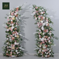 Arche florale romantique rose poudré bordeaux eucalyptus, colonnes artificielles en soie pour toile de fond de mariage ou de douche nuptiale sur le thème du vin