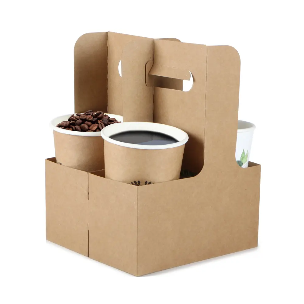 Cup chủ traypackaging hộp bán buôn dùng một lần lấy đi 2cup cà phê uống Kraft Giấy Thủ Công giấy đóng gói thực phẩm cung cấp