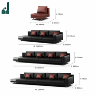Ensemble de canapés de direction en cuir noir minimaliste italien moderne, canapé modulaire de luxe pour salle de réception de PDG