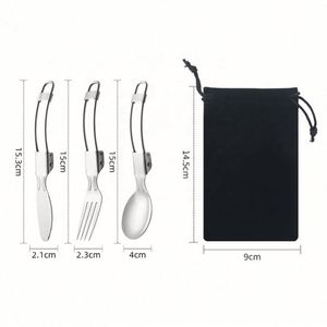 Custom LOGO <b>Mirror</b> Polish <b>Foldable</b> 304 Stainless Steel Spoon Fork Knife Travel Cutlery Set with Storage Pouch - Product Image 2