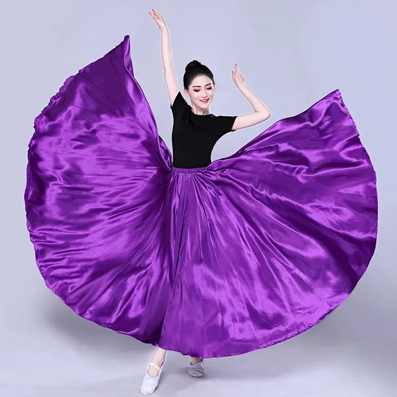 Coldker 11colors Team Stage Performance Bally Dancing Costumes for Adult Woman Big Swing Satin Silk Gypsy Spanish Flamenco Skirt