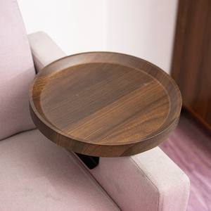 Bandeja de Madera para Reposabrazos de Sofá, Mesa Auxiliar Redonda Giratoria de Madera Maciza, Diseño Moderno y Simple - Product Image 1