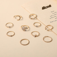Ensemble de bagues de phalange ajustables en or plaqué or pour femmes, avec cœur et lune, serties de diamants