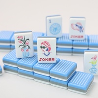 Ensemble de mini mahjong américain à rayures bleues, trois couches, blocs de couleurs, en acrylique patiné à la main, emballage en boîte cartonnée, Taixing City