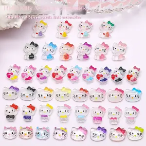 Cute Hello Kitty Cat Nails Decoration Sanrio Ice Transparent Fine Shining Nail DIY Wearing Nail