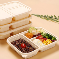 Boîte à repas jetable en amidon de maïs écologique à 3 compartiments 900ml 1000ml 1100ml pour plats à emporter