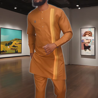 Europeo. Traje DE BODA africano para hombres Traje africano ajustado Traje de negocios de dos piezas Conjunto de boda para hombres Naranja (Top + Pantalones)