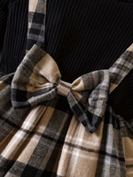Bébé fille automne et hiver tricoté col rond respirant mode élégant vacances décontracté Plaid robe à manches longues