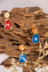 Pendientes de Clip con Cristal Rojo Marrón, Estilo Retro Clásico, Diseño de Gota de Agua, Ajustables, Hechos a Mano - Product Image 4