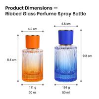 Flacon pulvérisateur de parfum en verre côtelé carré personnalisé OEM 30ml 50ml, atomiseur dégradé, anneau de col doré, capuchon mat, sérigraphié 6 couleurs