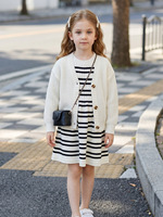 Großhandel Preppy-Style V-Ausschnitt Strickjacke für Mädchen Vintage Weiche Strickjacke mit Offener Front Europäisch-Amerikanischer Kinder-Freizeitpullover