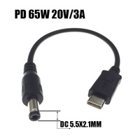 Câble de charge rapide 20V 3A 65W PD USB Type C vers DC 5.5X2.1mm avec blindage tressé, gaine en PVC en cuivre pur pour ordinateur